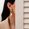 Handmade Flower Design Brass Earrings with Pearl