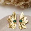 Handmade Flower Design Emerald Stone Brass Earrings