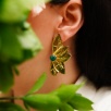 Handmade Flower Design Emerald Stone Brass Earrings