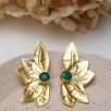 Handmade Flower Design Emerald Stone Brass Earrings