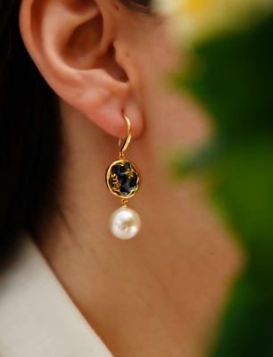 Handmade Design Pearl and Pearl Silver Earrings