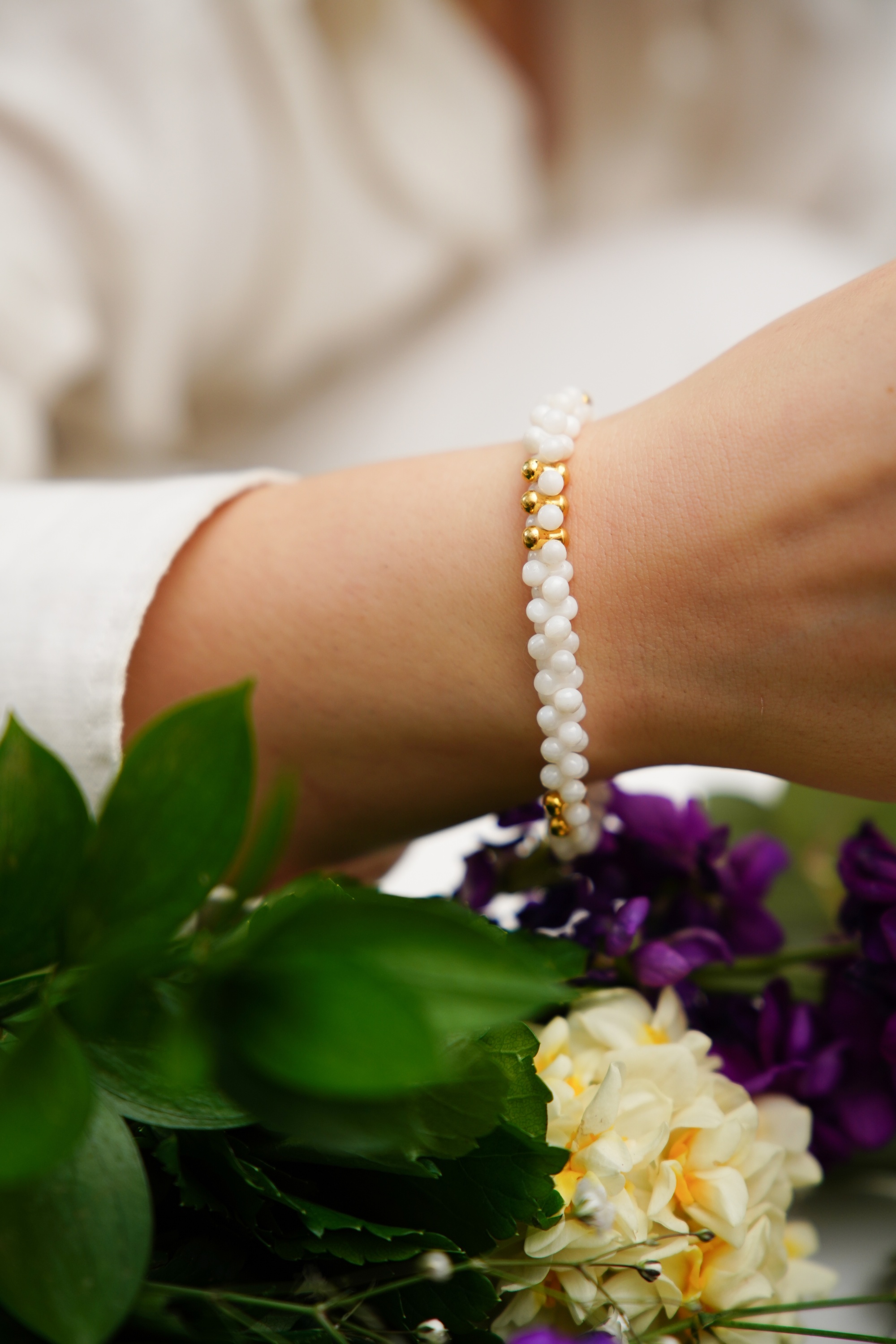 El Yapımı Tasarım Gümüş Bileklik Sedef Taşlı