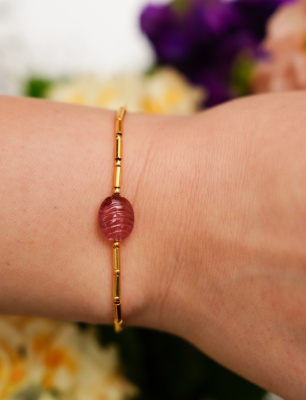 Handmade Design Gold Plated Silver Bracelet with Tourmaline