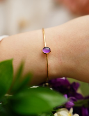 Handmade Design Silver Bracelet With Amethyst Stone