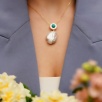 Handmade Gold-Plated Silver Necklace in Mother-of-Pearl, Baroque Pearl and Turquoise