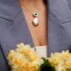 Handmade Gold-Plated Silver Necklace in Mother-of-Pearl, Baroque Pearl and Turquoise