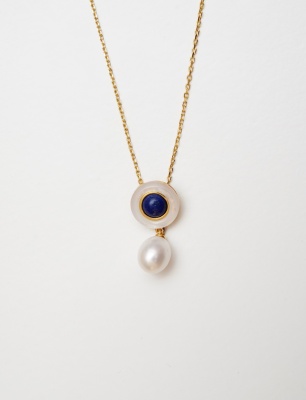 Handmade Gold Plated Silver Necklace with Lapis Lazuli, Mother of Pearl and Pearl