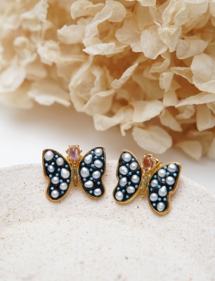 Handmade Butterfly Design Pearl Silver Earrings
