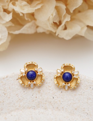 Handmade Lapis Lazuli and Mother-of-Pearl Silver Earrings with Design