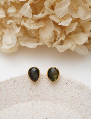 Brass Earrings with Labradorite Stone