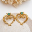 Aqua Chalcedony Stone Heart Design Brass Earrings