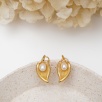 Silver Earrings with Pearl Leaf Design