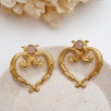 Brass Earrings with Rose Quartz Stone Heart Design