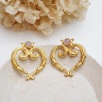 Brass Earrings with Rose Quartz Stone Heart Design