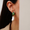 Silver Earrings with Malachite and Baroque Pearl