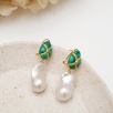 Silver Earrings with Malachite and Baroque Pearl