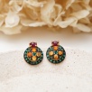 Silver Earrings with Agate and Ruby Stones
