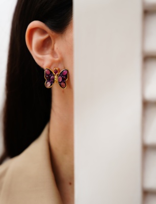 Silver Earrings with Butterfly Design with Tourmaline Stone