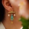 Coral, Turquoise and Pearl Brass Earrings