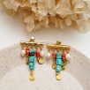 Coral, Turquoise and Pearl Brass Earrings