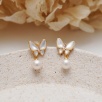 Silver Earrings with Mother of Pearl and Pearl Butterfly Design