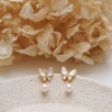 Silver Earrings with Mother of Pearl and Pearl Butterfly Design