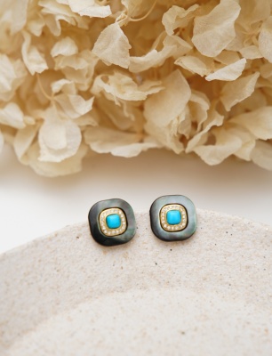 Silver Earrings with Mother of Pearl and Turquoise Stone