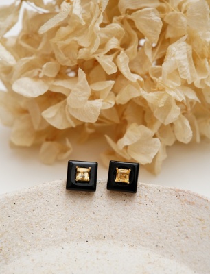 Silver Earrings with Onyx Stone