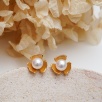 Pearl Silver Earrings with Floral Design