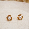 Pearl Silver Earrings with Floral Design