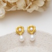 Silver Earrings with Pearl Flower Design