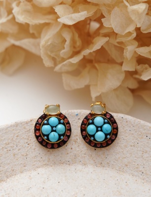 Silver Earrings with Turquoise and Tourmaline Stones