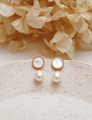 Pearl and Mother of Pearl Silver Earrings