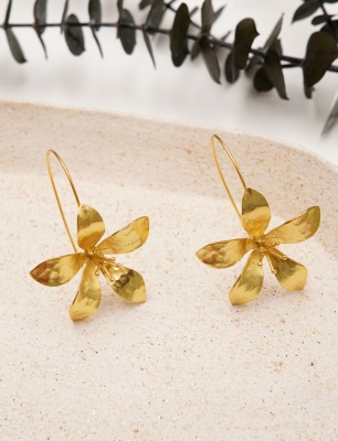 Brass Earrings with Floral Design