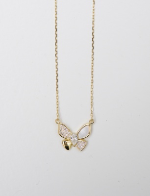 Sedef ve Zirkon Taşlı Gümüş Kolye