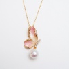 Silver Enamel Embroidered Necklace with Pearl