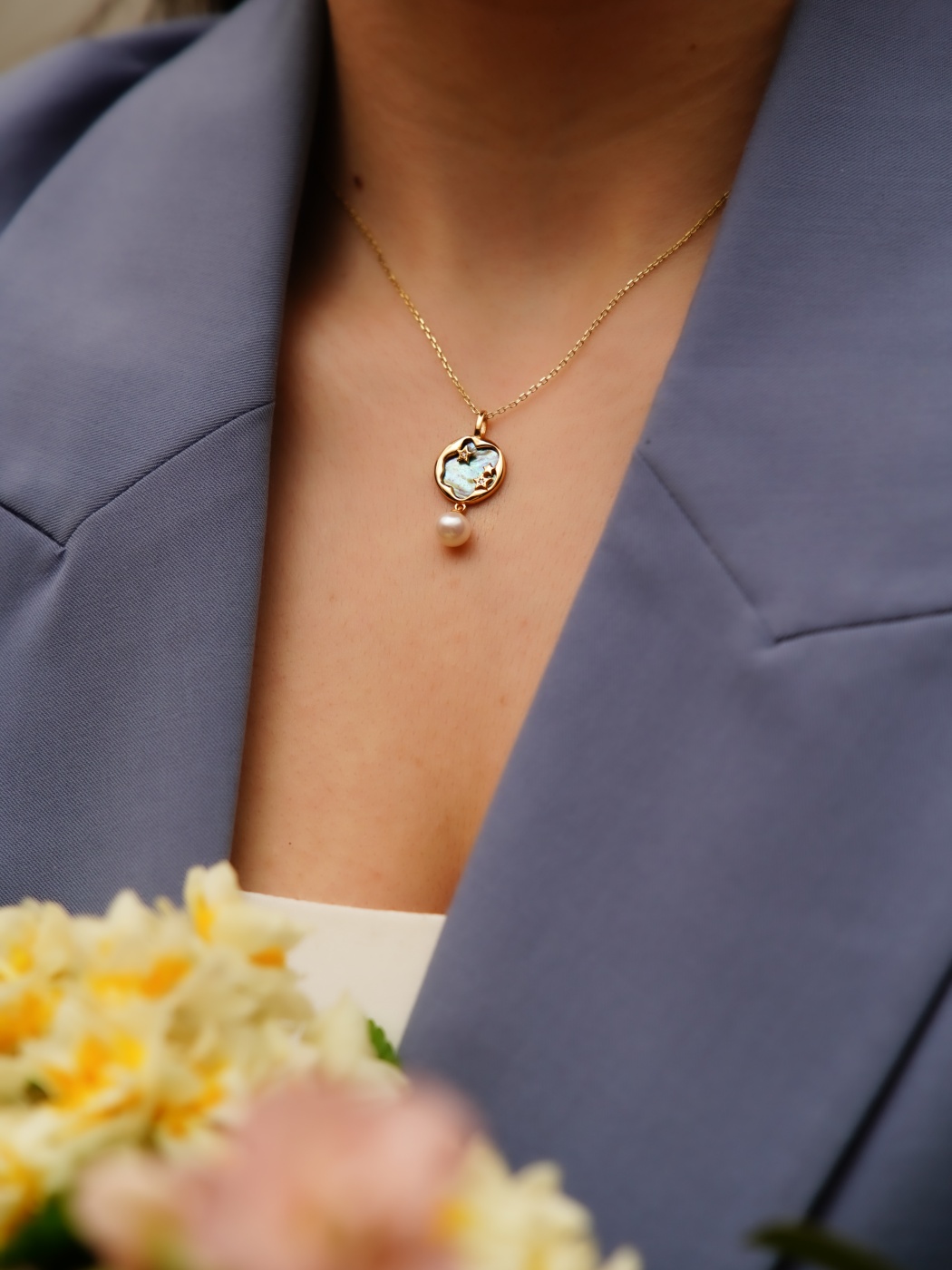 Pearl and Mother of Pearl Silver Necklace