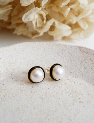 Pearl Enamel Embroidered Earrings