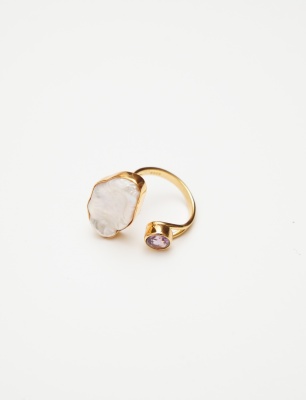 Silver Ring with Baroque Pearl and Amethyst Stone