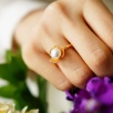 Pearl Silver Ring with Floral Design