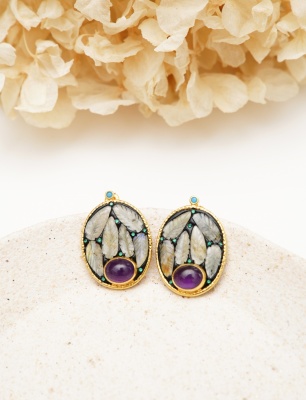 Silver Earrings with Amethyst and Moonstone