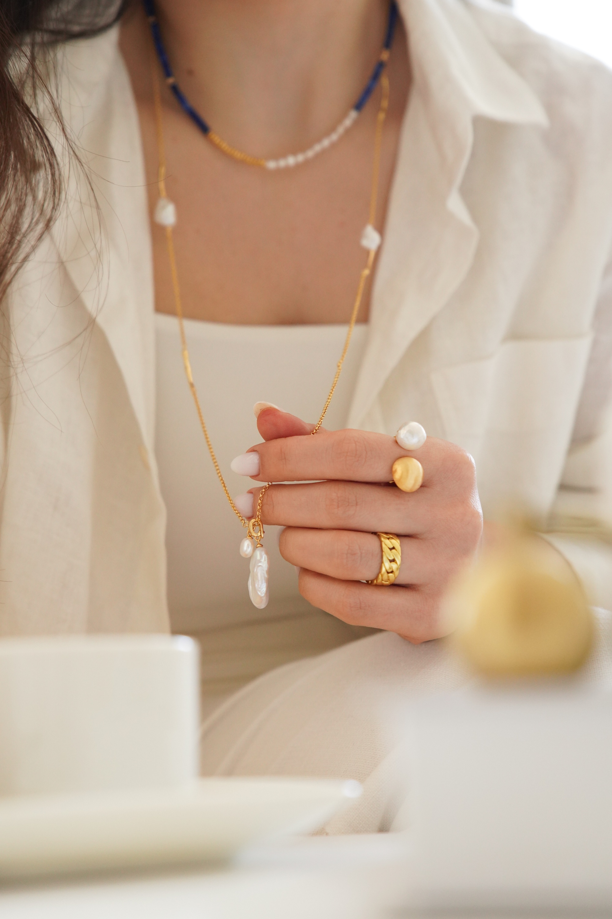 Barok İncili El Yapımı Tasarım Gümüş Kolye