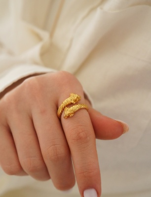 Handmade Aries Design Gold Plated Brass Ring