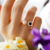 Handmade Design Pearl, Mother-of-Pearl and Lapis Stone Silver Ring