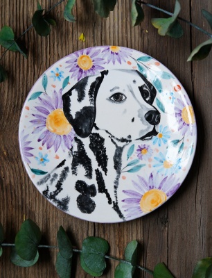 Handcraft Design Tile Plate Dog
