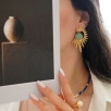 Handmade Design Brass Earrings With Aqua Chalcedony Stone