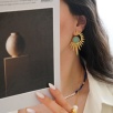 Handmade Design Brass Earrings With Aqua Chalcedony Stone