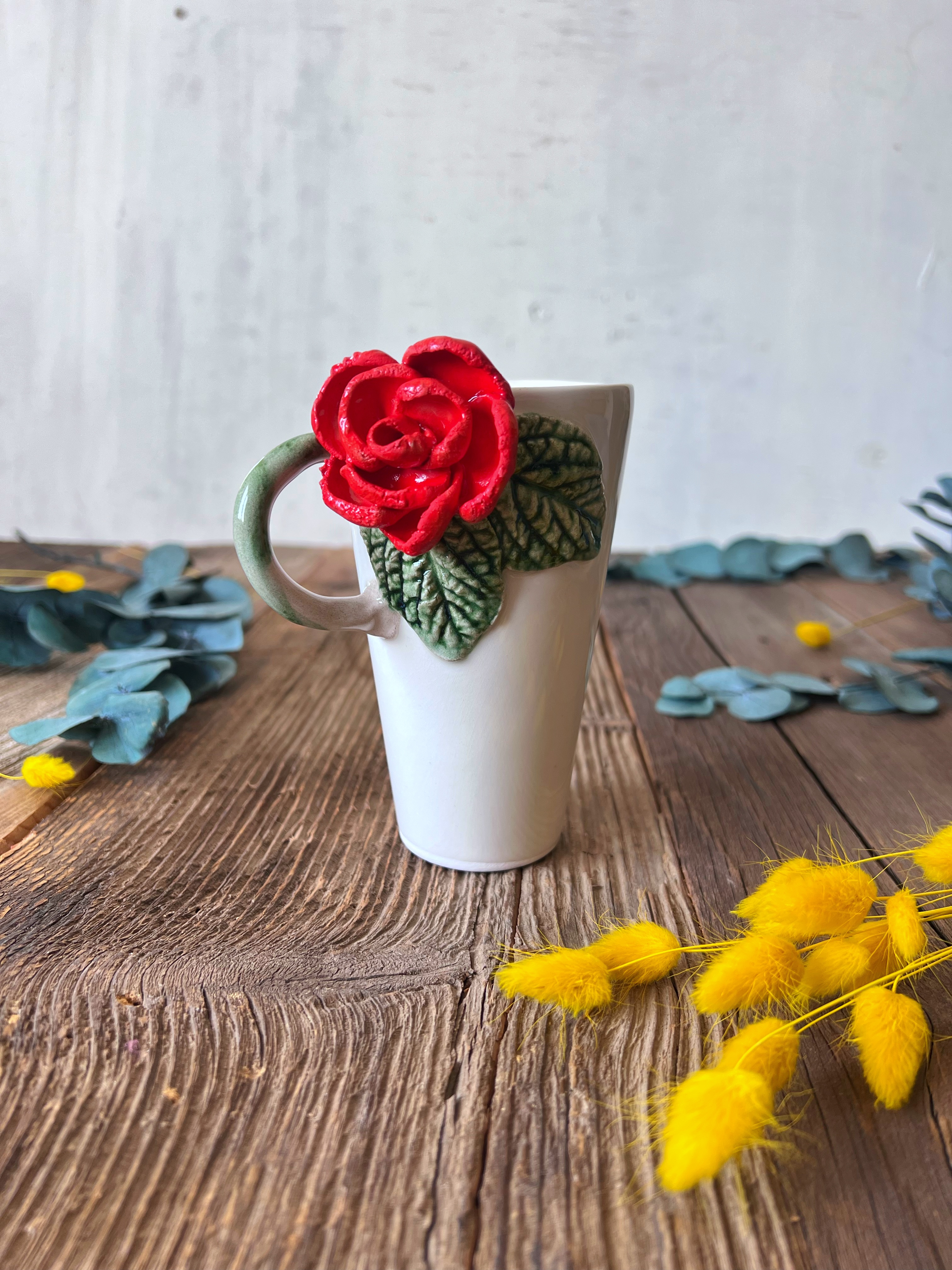 Latte Mug with Red Rose