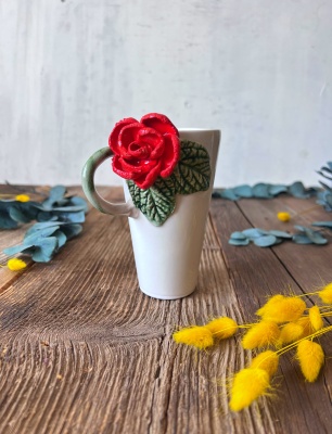 Latte Mug with Red Rose
