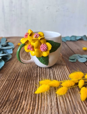 Coffee Mug Set with Yellow Flowers